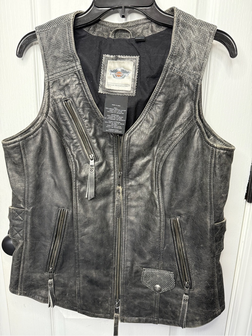 Harley-Davidson Women's Black Distressed Leather Zip Vest